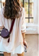 Фото Круглая кожаная женская сумочка Tablet Марсала